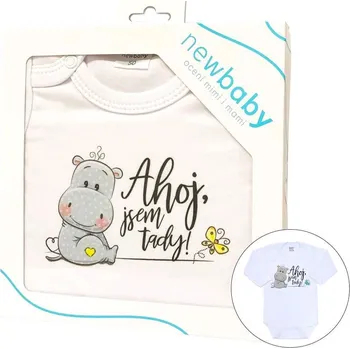 Kojenecký body Body s potiskem New Baby Ahoj, jsem tady! - dárkové balení 74 (6-9m)
