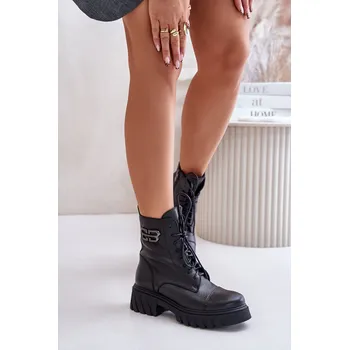 Dámské kozačky Zazoo 60486 Kožené Boty Pracovníky Zateplené Barva: Černá, Velikost: 41