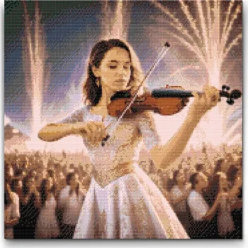 Diamantové malování Diamantové malování - Houslistka Velikost: 50x50cm, Rámování: Pouze srolované plátno, Diamanty: Kulaté