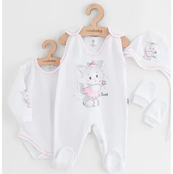 Kojenecká souprava Soupravička 4-dílná New Baby Kočička bílo-růžová 62 (3-6m)