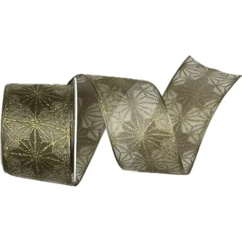 Stuha Vánoční stuha organzová Organdy Gala Premium – Taupe Gold 40mm x 2m (16,- Kč/m) (Vánoční stuha organzová, transparentní, s drátkem v lemu)