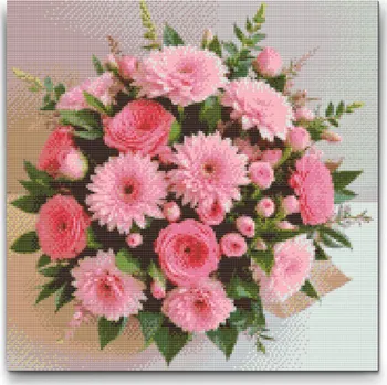 Diamantové malování Diamantové malování - Růžová kytice Velikost: 50x50cm, Rámování: Pouze srolované plátno, Diamanty: Kulaté