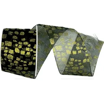 Stuha Stuha vánoční organzová GLAMOUREUX černá 40mm x 2m (16,-Kč/m) (Stuha vánoční, organzová, oboustranná, s vlascem v lemu)