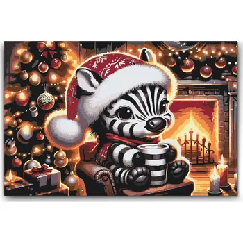 Malování podle čísel - Vánoční zebra a šálek kávy Velikost: 40x60cm, Rámování: Pouze srolované plátno
