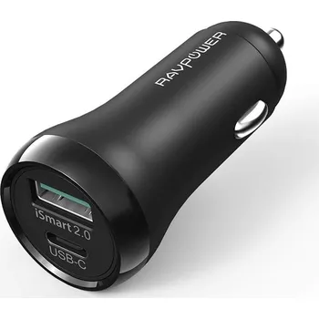 RAVPOWER Rychlostní USB-C a USB (A) port do zapalovače auta