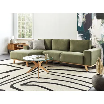 Pohovka Rohová pohovka zelená 3místná polyesterové čalounění dřevěné nohy polštáře moderní design Beliani