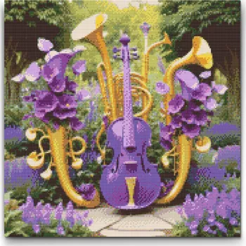 Diamantové malování Diamantové malování - Hudební zahrada Velikost: 50x50cm, Rámování: Pouze srolované plátno, Diamanty: Kulaté