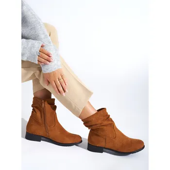 Dámská zimní obuv Originální dámské hnědé kotníčkové boty na plochém podpatku 36