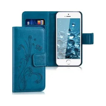 Pouzdro na mobilní telefon Flipové pouzdro s designem motýl pro Apple iPhone SE - tmavě modrá