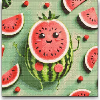 Diamantové malování Diamantové malování - Roztomilý meloun s obličejem Velikost: 50x50cm, Rámování: Pouze srolované plátno, Diamanty: Čtvercové