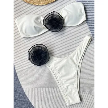 Dámské plavky Dámské plavky s 3D růži Velikost: M, Barva (Varianta): B888White