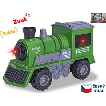 autíčko Mikro Trading Lokomotiva zelená 22,5cm 1:16 na setrvačník na baterie se světlem a zvukem