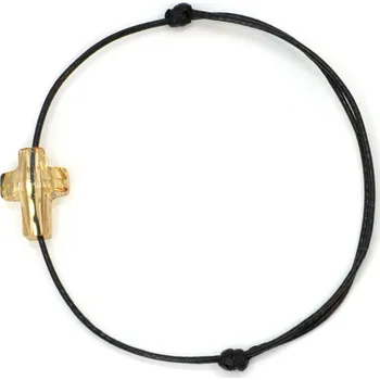 Náramek WUX Náramek Zlatý křížek Swarovski VELIKOST NÁRAMKU: Dětská.....14cm, BARVA PROVÁZKU: Černá