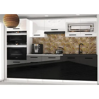 Kuchyňská linka Paula2 s pracovní deskou 240/180 cm leskle bílá/leskle černá