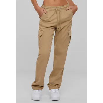 Dámské kalhoty Dámské keprové kalhoty s vysokým pasem unionbéžové Urban Classics hnědá 2546616