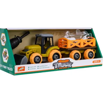 autíčko Rozkládací traktor s lžící a přívěsem + šroubovák + ovečky hračka pro děti 3+