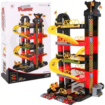 garáž Víceúrovňový parkovací garáž s pohyblivým výtahem a 10 závodními autíčky