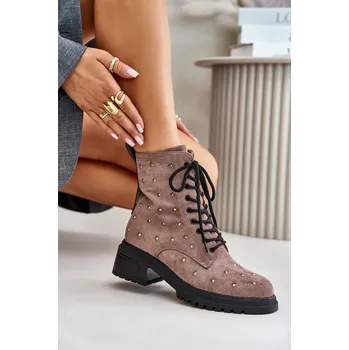 Dámské kozačky ZDobené Botky Worker Dámské Zateplené D&A MR880-017 Taupe Barva: Béžová, Velikost: 38