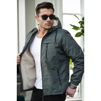 71189 Dewberry Inside Faux Fur Mens Coat-Khaki dewberry šedá 2966426