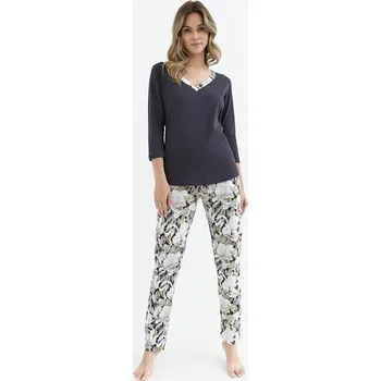 Pánské oblečení Pyžamo Cana 416 3/4 M-XL grafitové květiny XL