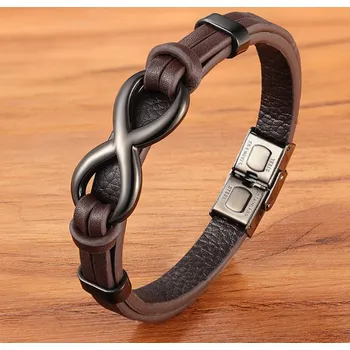 Náramek B-TOP Módní kožený náramek Infinity - hnědý