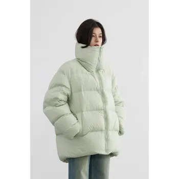 Dámská parka Zimní péřová bunda s prošíváním bez kapuce Barva: Černá, Velikost: L