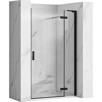 Rea Hugo, 1-křídlé sprchové dveře do otvoru 90x200,5 cm, 6mm čiré sklo, černý profil, KPL-45207