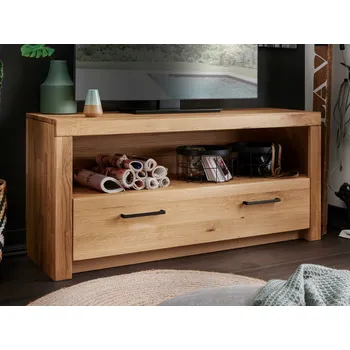 Televizní stolek Dubový televizní stolek I do obývacího pokoje LOMMA (černé úchyty)
