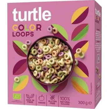 Turtle Bezlepkové snídaňové CEREÁLNÍ KROUŽKY, Colour Loops, BIO, 300 g