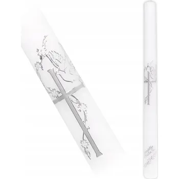 Svíčka SVÍČKA NA KŘTINY SE STŘÍBRNOU GRAFIKOU, KŘÍŽEM A HLAVOU