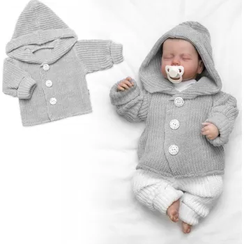 Pletený svetřík s kapucí a knoflíčky Made with Love, šedý, Velikost koj. oblečení 68/74 (6-9m)