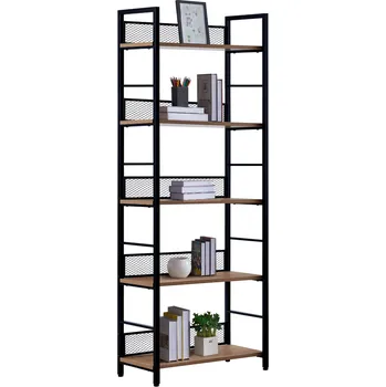 Knihovna Regál KELER TYP 2 lamino dub a kov černý matný lak