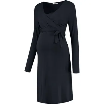 Těhotenské šaty Love2wait Těhotenské a kojící šaty s uvazováním 3v1 Tencel tmavě modré dlouhý rukáv Velikost: XL