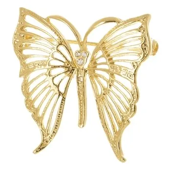 Brož Stříbrná pozlacená brož motýl STRB026F + dárek zdarma