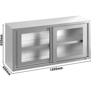 Vinotéka G.Gastro Stainless Steel Wall Cabinet PREMIUM – Sliding Glass Doors - 1000x400x650 mm - With Shelf
