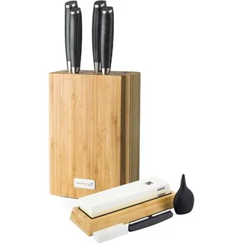 Kuchyňský nůž G21 Sada nožů Gourmet Damascus v bambusovém bloku 4 ks+brusný kámen G-DMSSET4