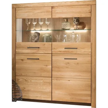 Komoda Dubová komoda s vitrínou I do obývacího pokoje LOMMA (černé úchyty)