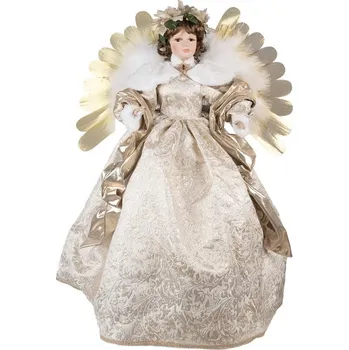 Vánoční dekorace Clayre & Eef Béžová svítící a hrající vánoční dekorace anděl Angel Chris led - 60*40*86 cm