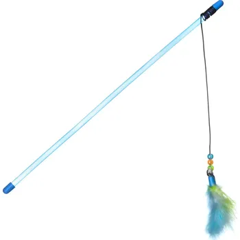 Hračka pro kočku JK ANIMALS, Peříčka s rolničkou na prutu, 40 cm