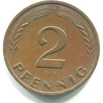 NĚMECKO. 2 Pfennig 1965/D.