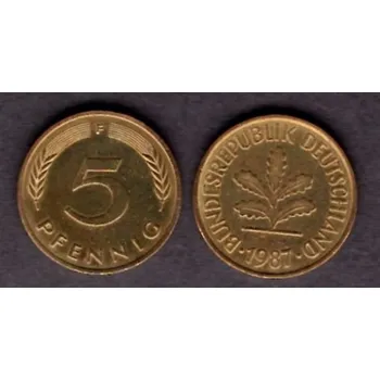 NĚMECKO. 5 Pfennig 1987/F.