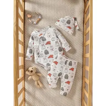 3-dílné kojenecké sety pro kluky - body s bočním zapínáním, tepláčky a čepička Barva: bílá (pejsci), Velikost: 0-1 měsíc