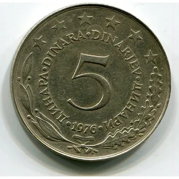 JUGOSLÁVIE. 5 dinara 1976.