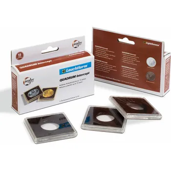 Obal pro sběratelský předmět Leuchtturm Kapsle QUADRUM INTERCEPT, na mince do Ø 38 mm, průhledné, s černou pěnou - 6 kusů v balení