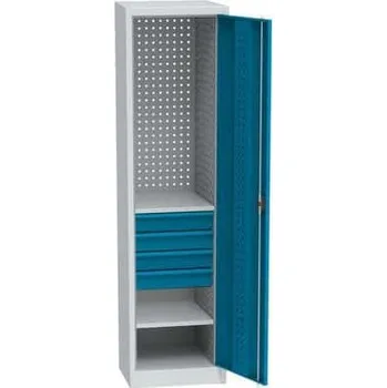 Skříňka na nářadí Kovová dílenská skříň na nářadí, 4 zásuvky, 195 x 50,5 x 50 cm, světle šedá/světle modrá