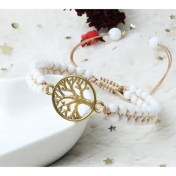 Náramek Prosperk Náramek bílý se zlatým stromem života S2484