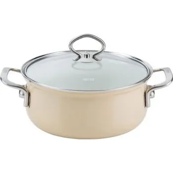 Hrnec Smaltovaný hrnec s poklicí nízký - 2 l - cappuccino