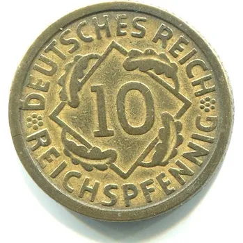 NĚMECKO. 10 Reichspfennig 1924/E.