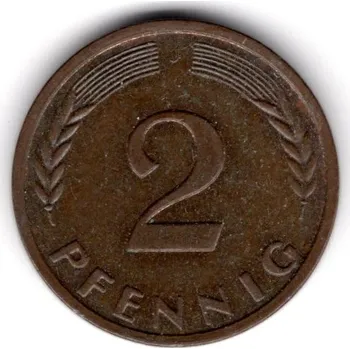 Sběratelství NĚMECKO. 2 Pfennig 1963/J.
