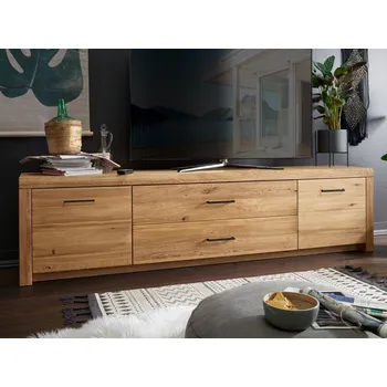 Televizní stolek Dubový televizní stolek III do obývacího pokoje LOMMA (černé úchyty)